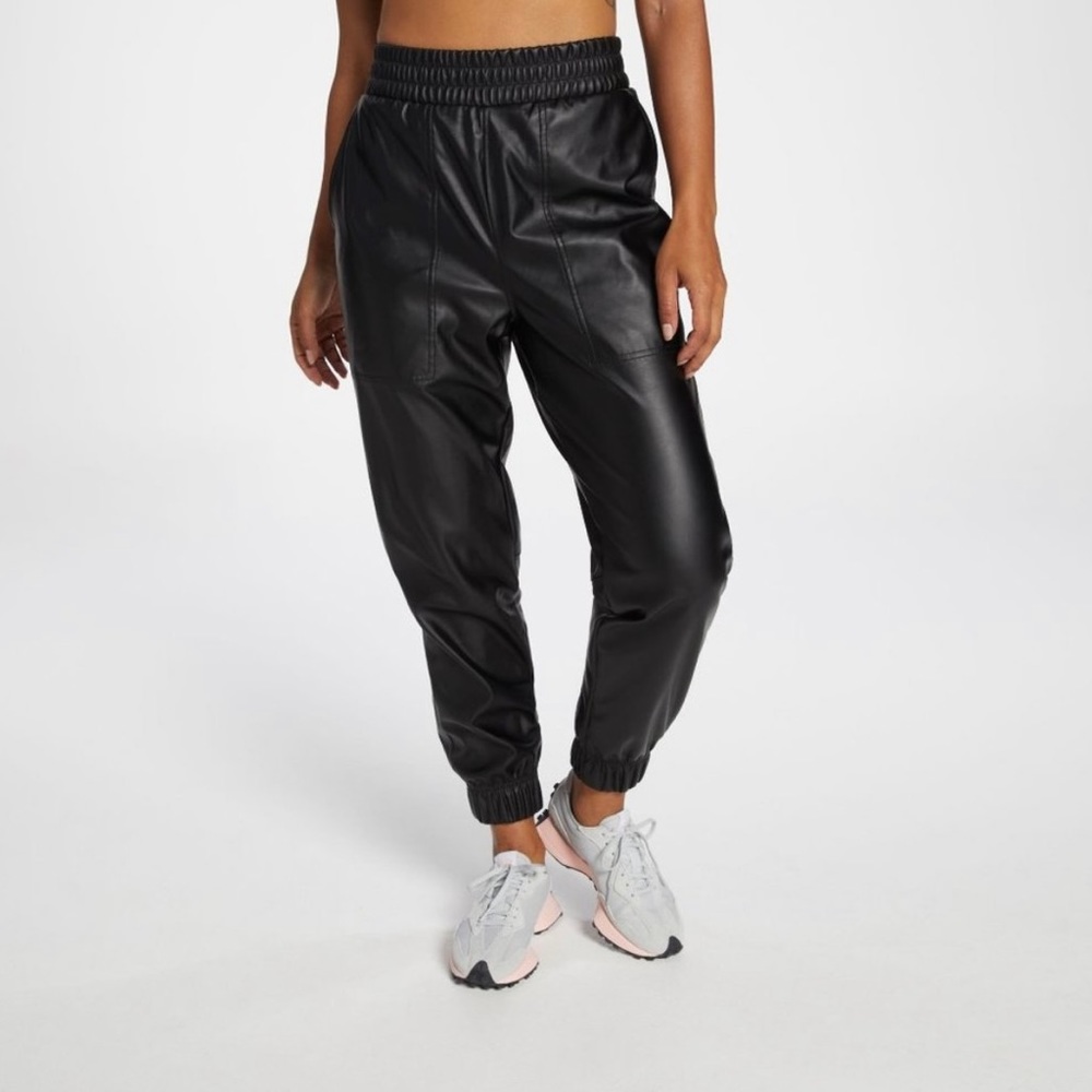 CALIA by Carrie Underwood Ath-Leather Faux Leather Jogger Pants Pure Black XXL